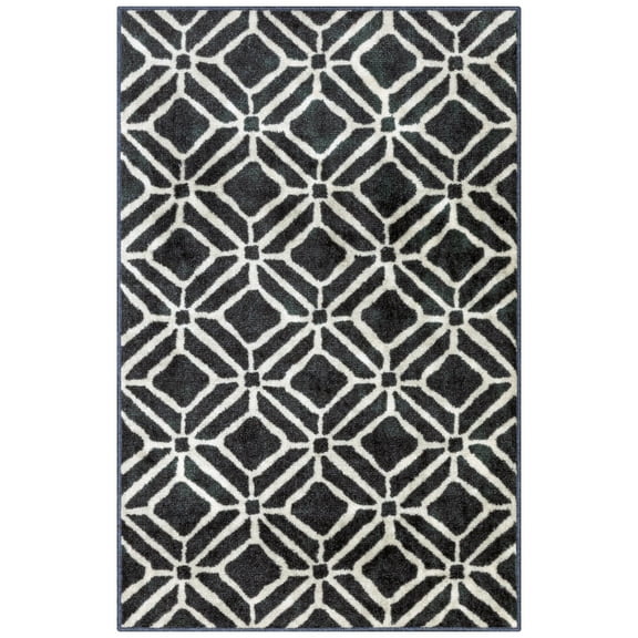 Maples Rugs Moderna Modern Geometric Dark Blue Washable Entryway Area Rug, 2'6 x 3'10