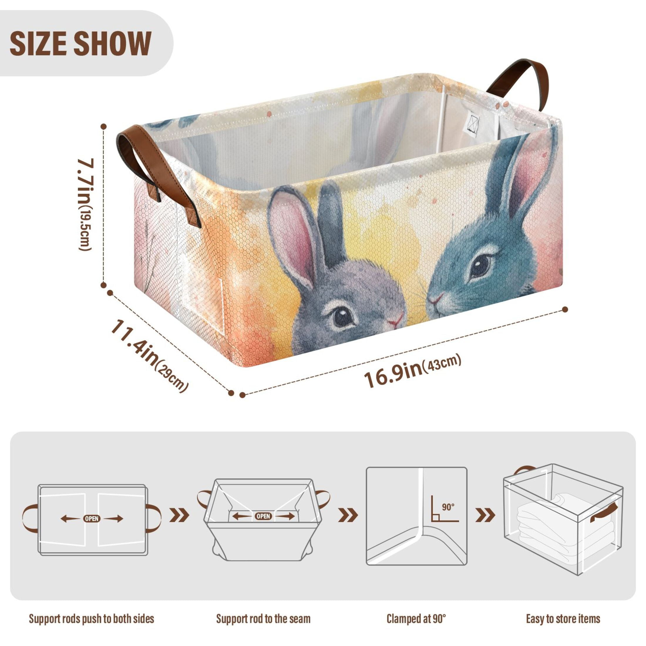 Easter Eggs Bunnies Leaves Storage Bins with Handles Foldable Storage Baskets for Shelves Organizer Cloth Baskets