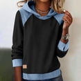 thumbnail image 2 of Staron Women's Casual Pullover Hoodie Denim Patchwork Stitching Short Sleeve Loose Solid Color Top, Black M, 2 of 5