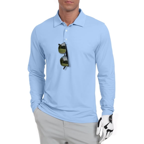 Polos de golf Askdeer de manga larga UPF 50+ para hombre, color azul claro