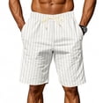 thumbnail image 4 of Men's Striped Linen Shorts Casual Elastic Waist Drawstring Pants Summer Lightweight Beach Shorts with Pockets, XL, 4 of 9