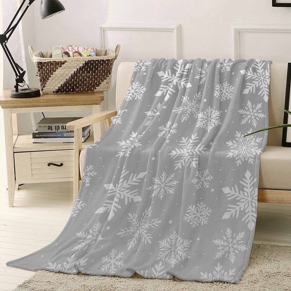Grey and White Snowflake Winter Christmas Throw Flannel Blanket 60x80In Super Soft Cozy Bed Blanket, Lightweight Plush Fuzzy Bed Throw for Bedroom Sofa Couch Living Room