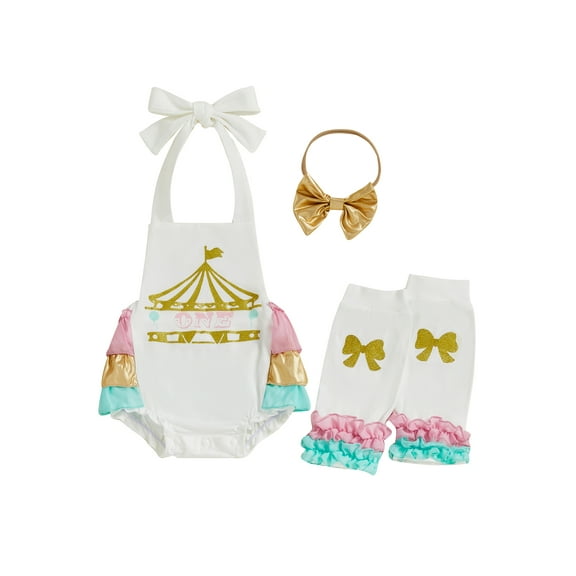 Rovasas Baby Girl Birthday Set Letter Sleeveless Romper Leg Warmers Headband