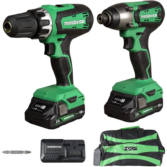 Metabo HPT 18V MultiVolt Hammer Drill and Impact Driver Combo Kit | Cordless | 2-2.0Ah Li-Ion Batteries w/Fuel Gauge | Lifetime Tool Warranty | KC18DFX