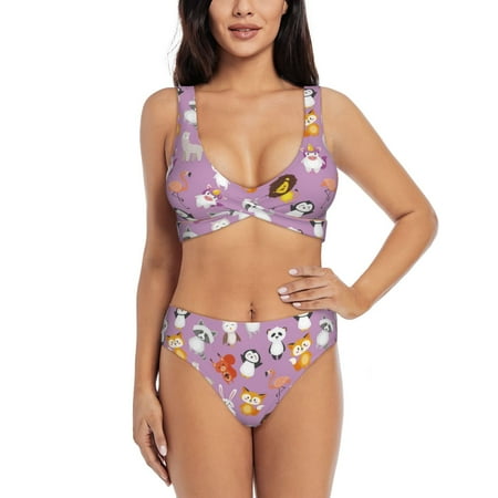 Bathing Suit For Women  Lovely Animals High Waisted Bikini Set Bathing Suit Cross Lace Up Swimsuit
