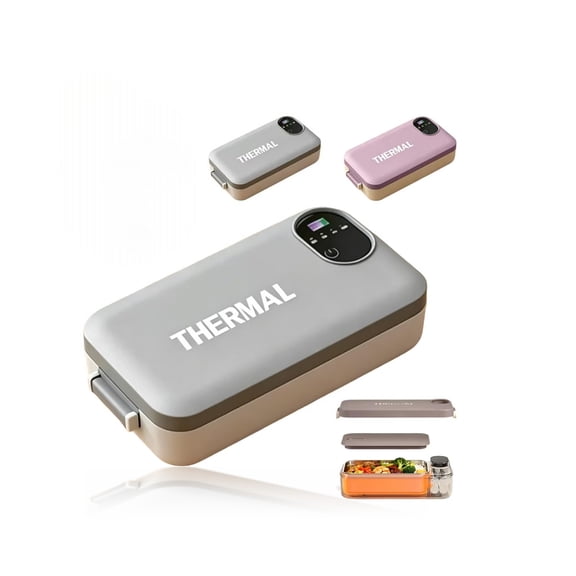 Portable Electric Lunch Box with Self-Heating, Rechargeable Stainless Steel Warmer, Smart Temp Display Timing, for Camping and Outdoor