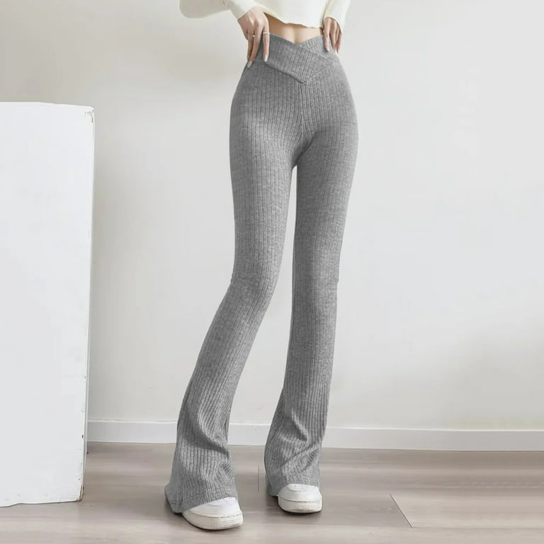 JDEFEG Pants Women Casual Work 2022 Winter Elegant Hot Knit Casual Flared  Pants High Waist Pants Retro Ladies Solid Color Versatile Flared Pants for  Business Women Polyester Cotton Grey M 