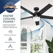 Hunter 52 inch Indoor Ceiling Fan with LED Light and Remote Control - Black Modern Smart Ceiling Fan, Standard Mount, 5 Blades, For Bedroom, Living Room, or Kitchen, Quiet- Aerodyne 51314, Matte Blac