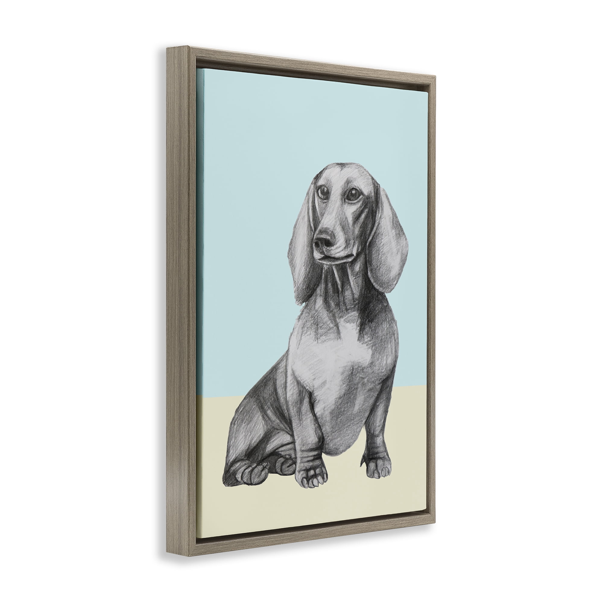 Stupell Industries Sitting Dachshund Sketch Brown Framed Floater Canvas Wall Art, design by Violeta Vollmer