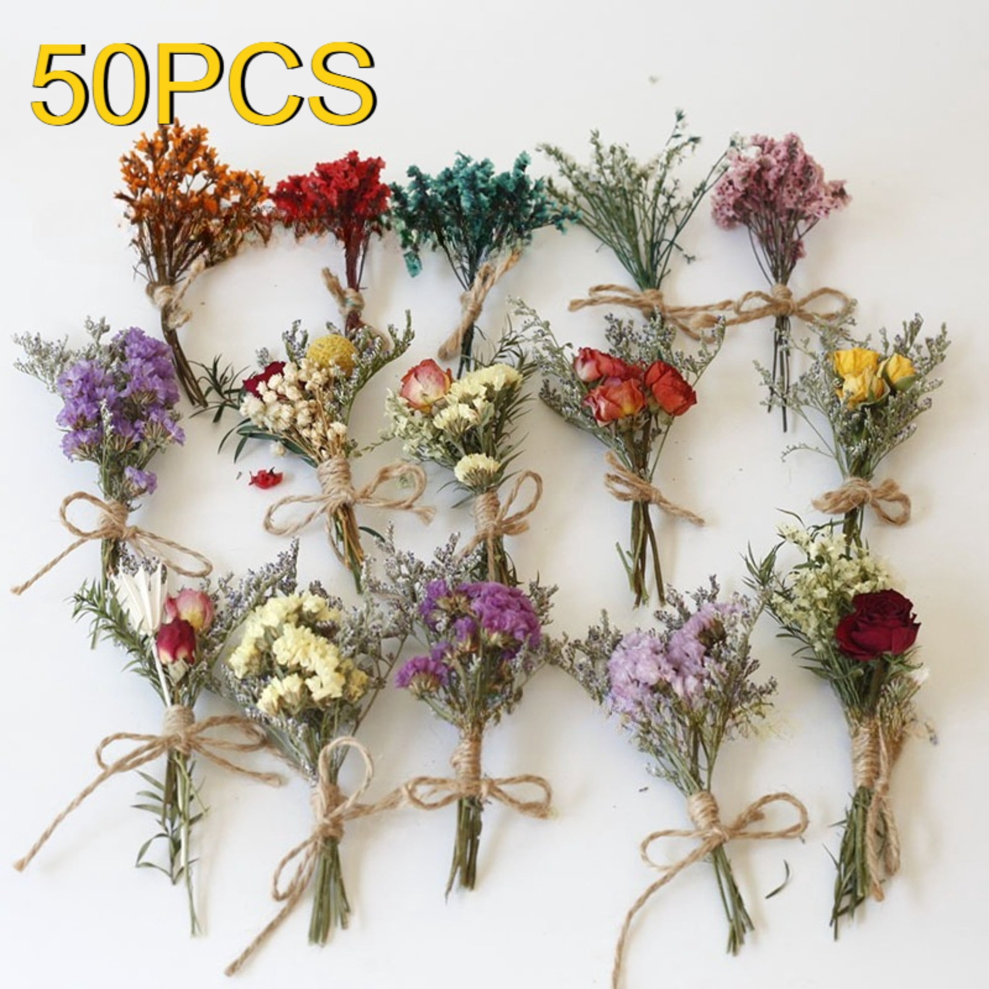 50Pcs Dried Flowers, Dried Flower Bouquet, Dry Flowers, 6 inch, Wildflowers Material, Multi-colored, Dried Flowers for Vase, for Home Decor, DIY Crafts, Wedding, Party Decor