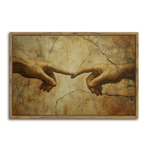 Michelangelo Hands Art Print Horizontal Canvas Wall Art with Lightweight Foam Frame - Durable and Ready to Hang, Modern Decorative Print for Living Room, Bedroom, Or Office