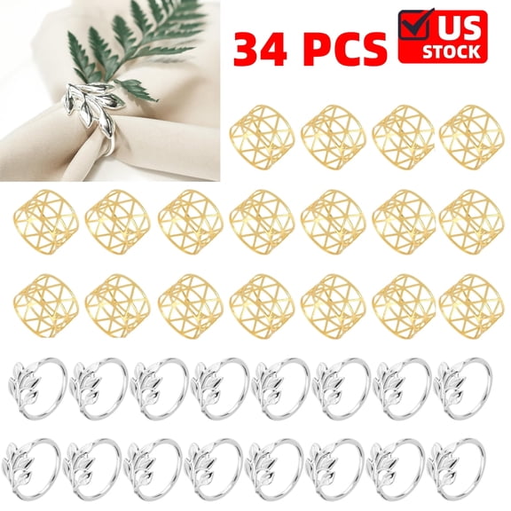 Set of 18 Gold Napkin Rings, Elegant Metal Napkin Holders for Weddings Holidays & Everyday Meals
