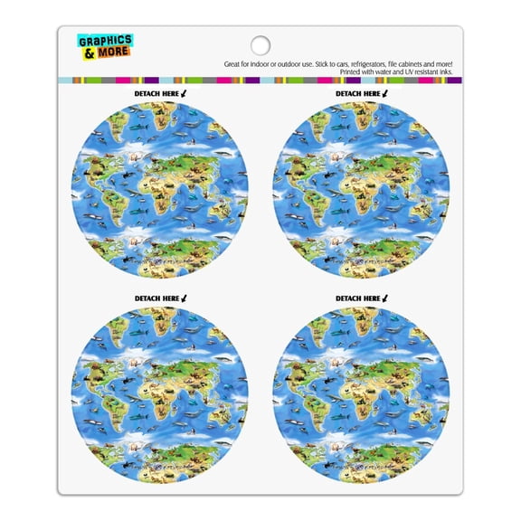 Animals of the World Continents Atlas Globe Pattern Refrigerator Fridge Locker Vinyl Circle Magnet Set