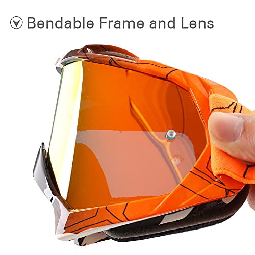 NENKI Motocross ATV Goggles NK-1019 MX ATV Off Road Dirt Bike Goggles For Unisex Adult Techline Orange,Iridium Red Lens 