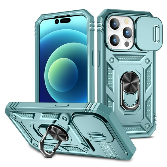 Ancove for iPhone 14 Rugegd Case with Ring Holder Kickstand,Heavy Duty Military Grade Shockproof Protective Case Cover for iPhone 14,Green