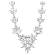 Believe by Brilliance Women's Sterling Silver and Cubic Zirconia Leaves Cluster Statement Necklace, 18"+ 2"