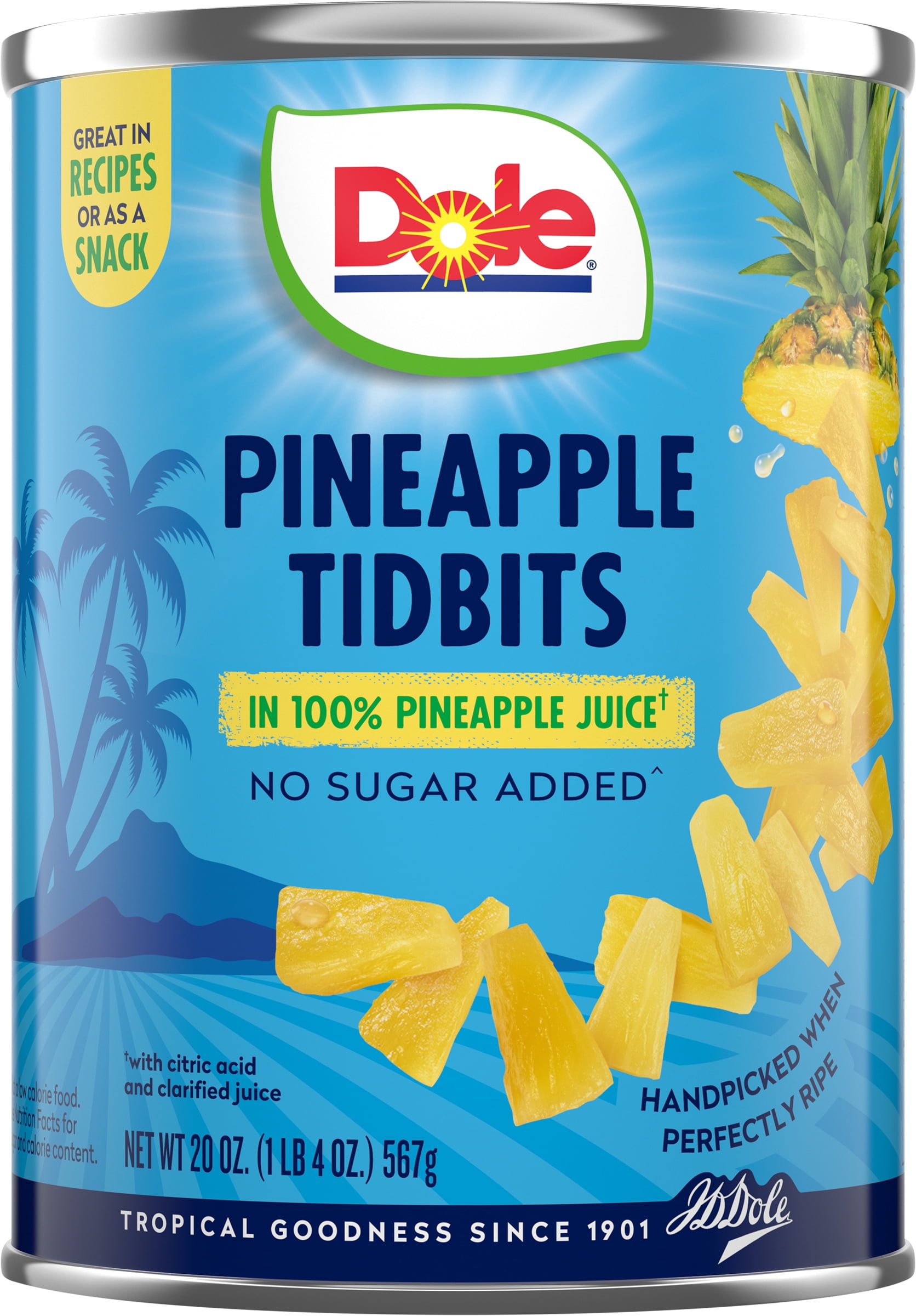(2 pack) Dole Pineapple Tidbits in 100% Fruit Juice, 20 oz Can