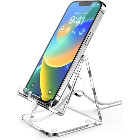 TOPGO Acrylic Cell Phone Stand, Clear Phone Holder for Desk, Office Desktop, Bedside Table, Compatible with iPhone 14/Samsung/Smartphones/iPad Mini