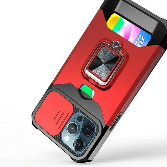 For iPhone 13 PRO Case Card Holder Magnetic Ring Stand Lens Protection Cover