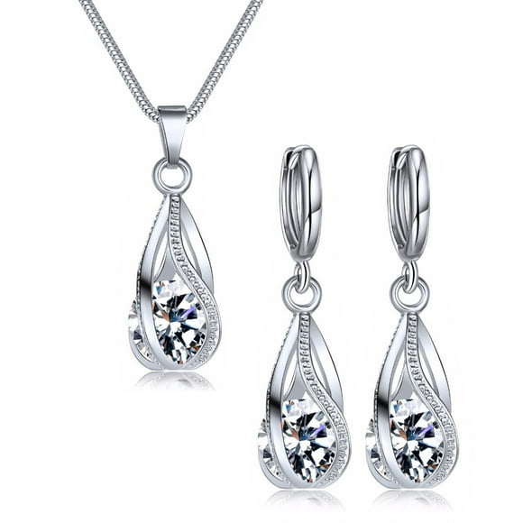 Conjunto de collar y pendientes Bling Bling plata sencillo moderno
