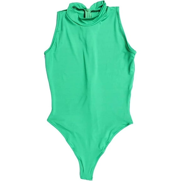 LinvMe Women Sexy Thong Leotard Sleeveless Lingerie High Cut Cosplay Bodysuit Green S