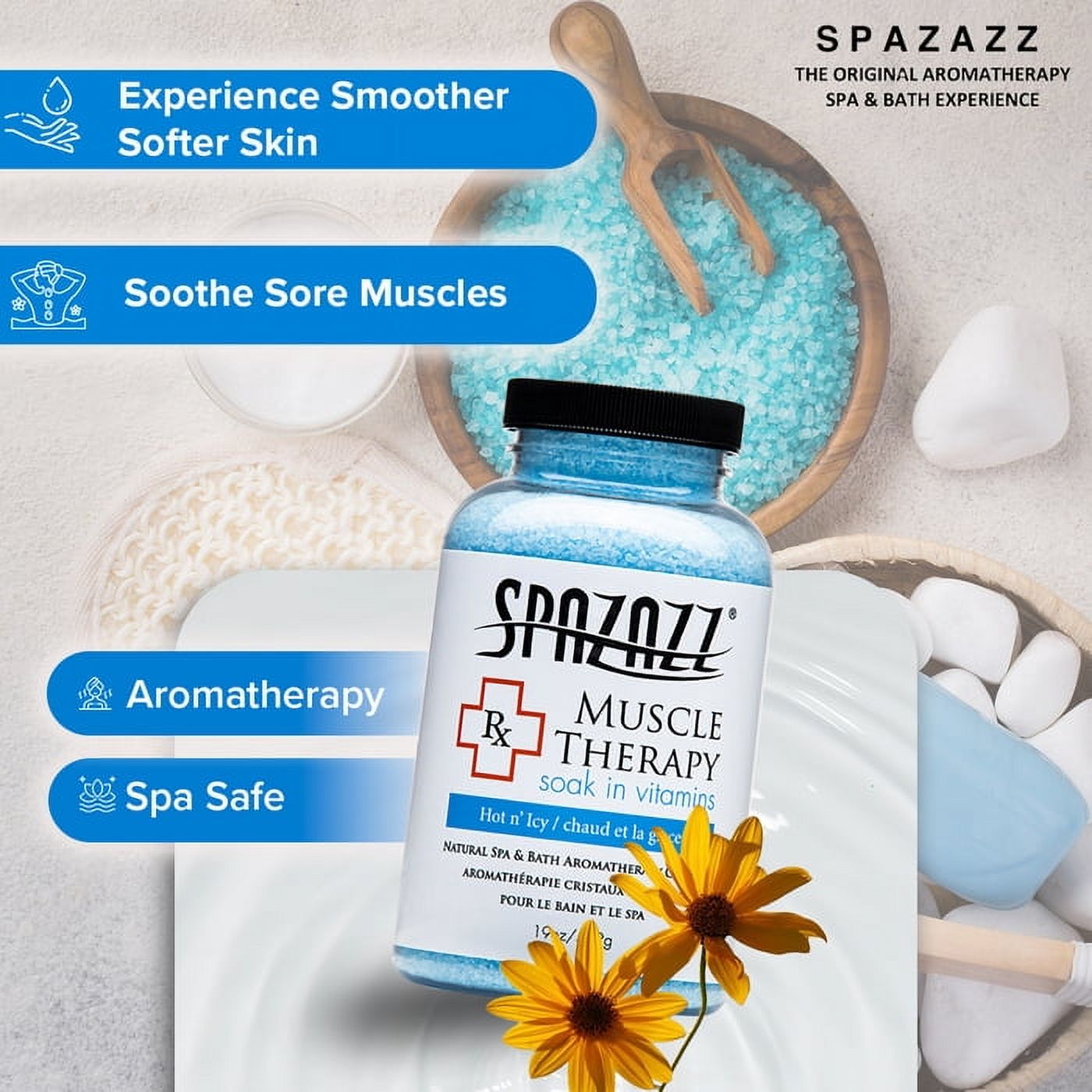 Spazazz 19oz Muscle Therapy Soak in Vitamins Crystals Bath Minerals - Salt & Mineral for Pain Relief Salts, Relaxer for Joint & Chronic Fatigue Ache Back Soreness, with Arnica
