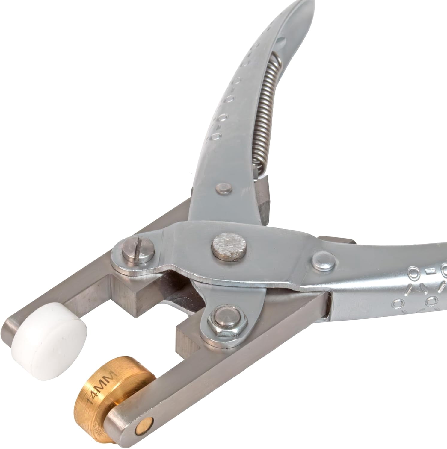 The Beadsmith Smart Setter Parallel Pliers - 5" Cup Chain Tool for Gemstone Setting, Polished Steel, 5 Brass Setting Heads Sizes (14mm, 12mm, 11mm, 8.5mm, 6mm) & 12mm Plastic Head