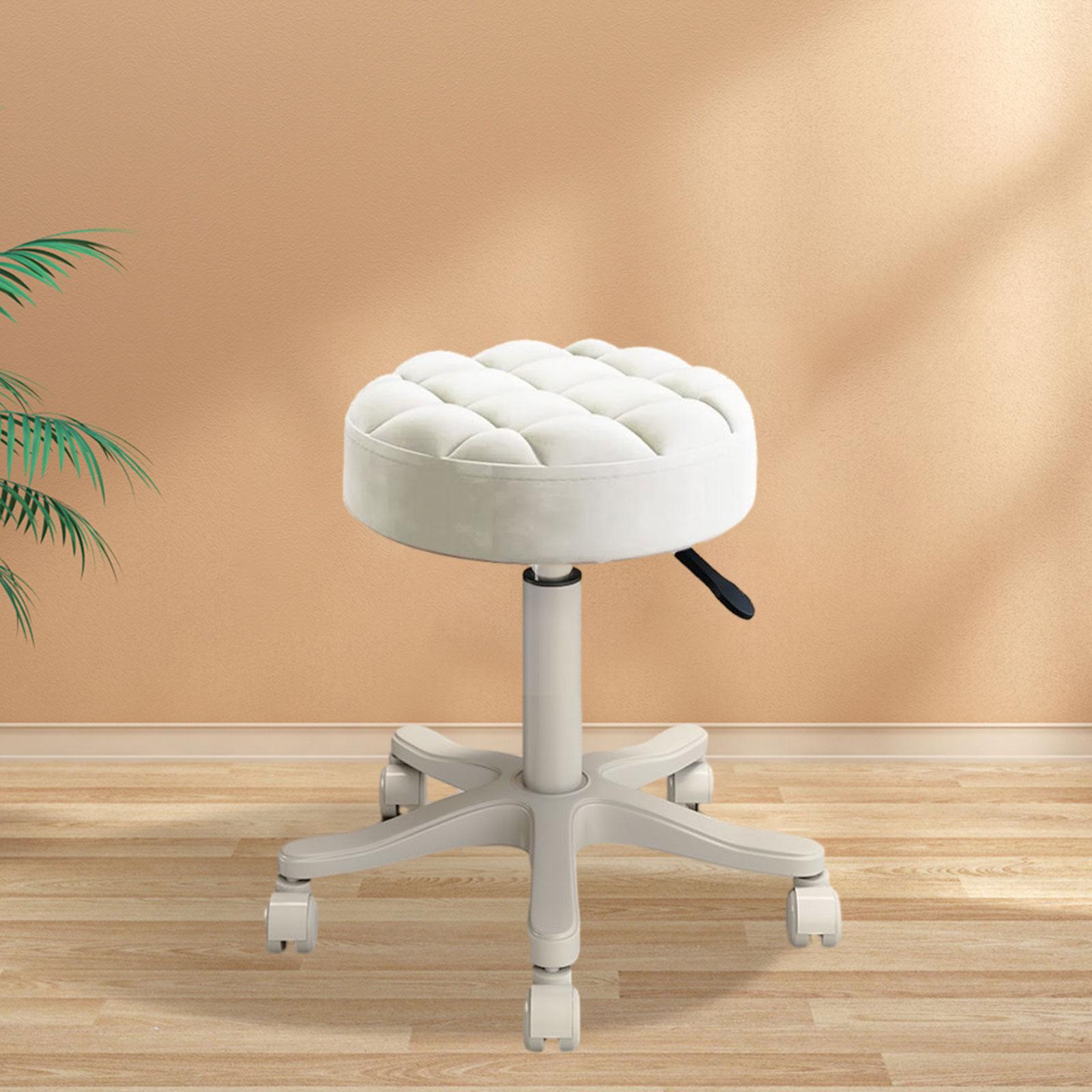 Taburete Giratorio Con Ruedas | Altura Ajustable 50-66 Cm | Soporta 80 Kg | Blanco | Para Oficina, Hogar, Salón