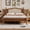 Full/Walnut, variant on Mirightone Queen Size Platform Bed with Natural Rattan Headboard, Vintage Style Wood Full Bed Frames, Full Bed with Wooden Slat Support for Bedroom, Walnut Queen bed frame