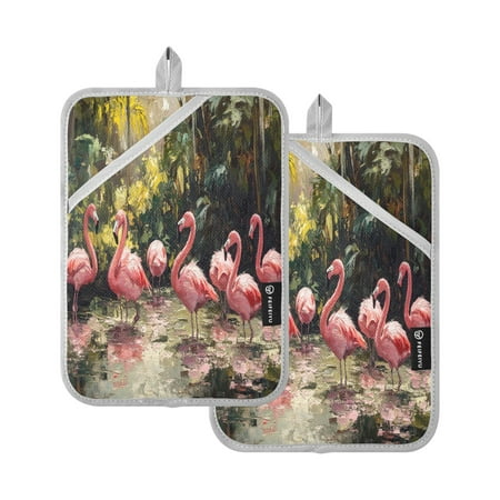 BZSMCE Pot Holder Oven Mitts Cooking baking Flamingos Frolicking in The Forest Pattern Creative Pattern Size:7x9.8in