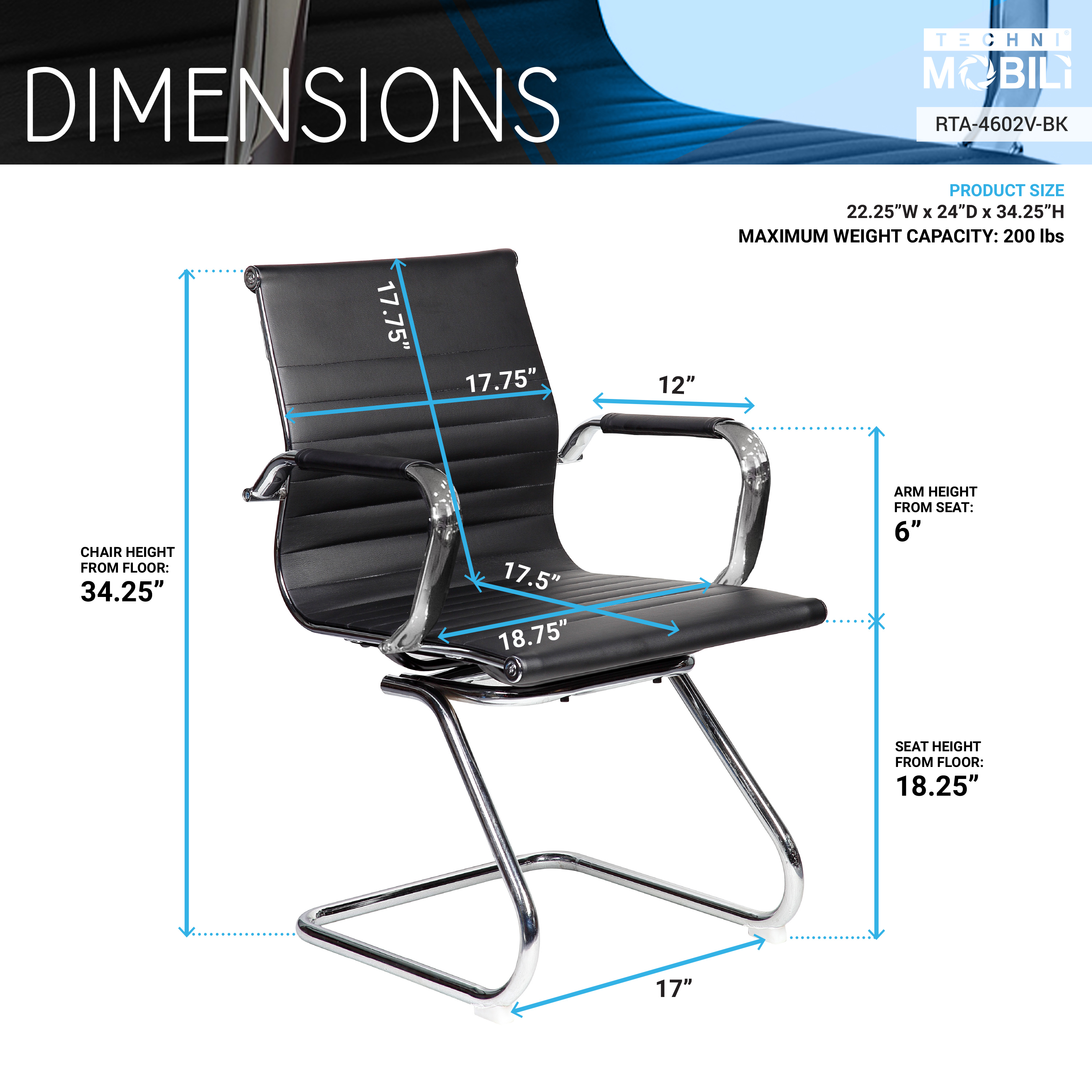 Techni Mobili Modern Visitor Office Chair, Black - image 4 of 8