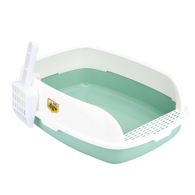 Almencla Cat Litter Box Easy to Clean High Sides Sandbox for Small Animals with Scoop Green