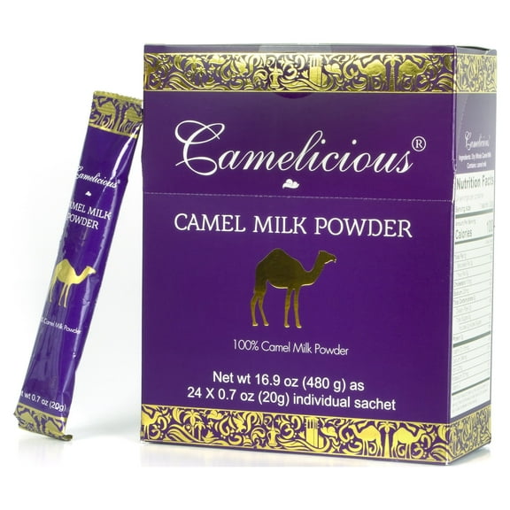 Camel Milk Powder Camelicious 480g Box US Edition(24 Packets x 20g each) Non-GMO, Gluten Free Low Lactose Alternative Dry Milk Powder - Flash Pasteurized Powdered Camel Milk Longer Shelf Life