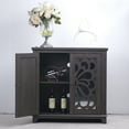 thumbnail image 5 of S-HOME Versatile Hollow-Carved Accent Cabinet, Features 2 Mirrored Doors and Adjustable Interior Shelves, for Kitchen and Dining Spaces, Dark Brown, 5 of 14