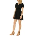 thumbnail image 4 of INSPIRE CHIC Women's Sundress V Neck Puff Sleeve Smocked Waist Casual Mini Dress XL Black, 4 of 6
