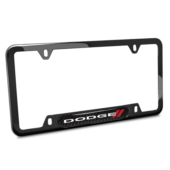iPick Image for Dodge Real Carbon Fiber Insert Black Stainless Steel License Plate Frame, Official Licensed