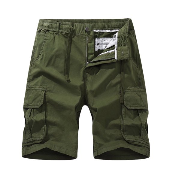 HOOMEUMY Men's Drawstring Elastic Waist Cargo Shorts Multi-Pockets Zipper Solid Color Loose Fit Summer Beach Shorts Green XXL