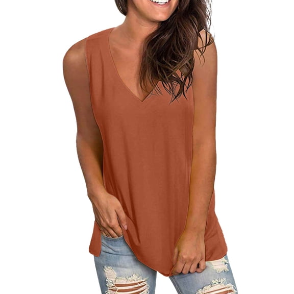 XIAONU Women's Curved Hem Loose Fit Tank Sleeveless V-Neck Pullover Flowy Tank Lightweight Casual Everyday Tanks