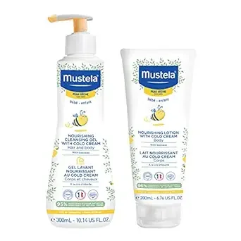 Mustela Ensemble-cadeau pour l'Heure du Bain de Peau Sèche pour Bébé - Essentiels de Soins de la Peau pour Bébé - avec Avocat Naturel et Crème Froide - Ensemble de 2 Articles