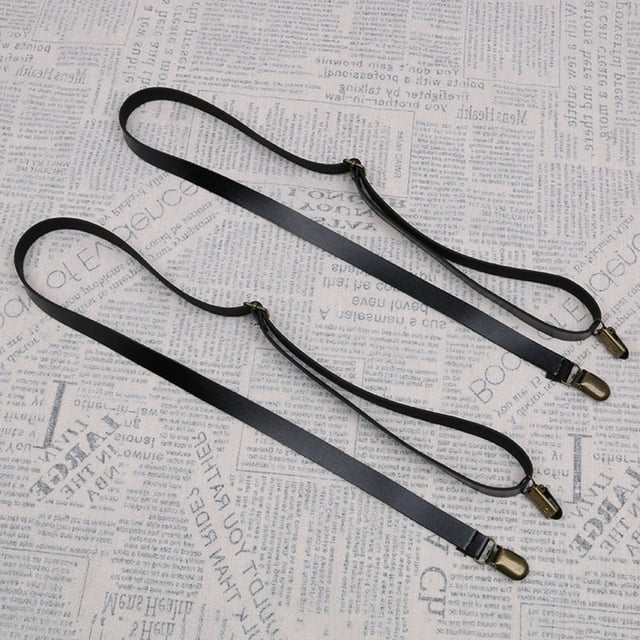 BESTYASH 2Pcs Practical Design Pants Suspenders Black Pu Elastic Straps for Children Daily Wear School Use