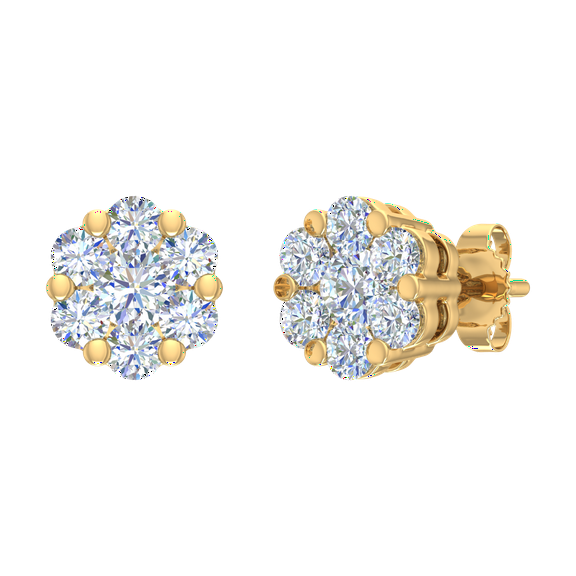 3/4 Carat Cluster Diamond Stud Earrings in 14K Yellow Gold