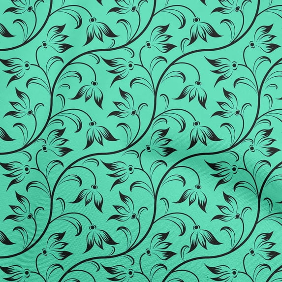 oneOone Polyester Spandex Sea Green Fabric Asian Floral Block Dress Material Fabric Print Fabric By The Yard 56 Inch Wide