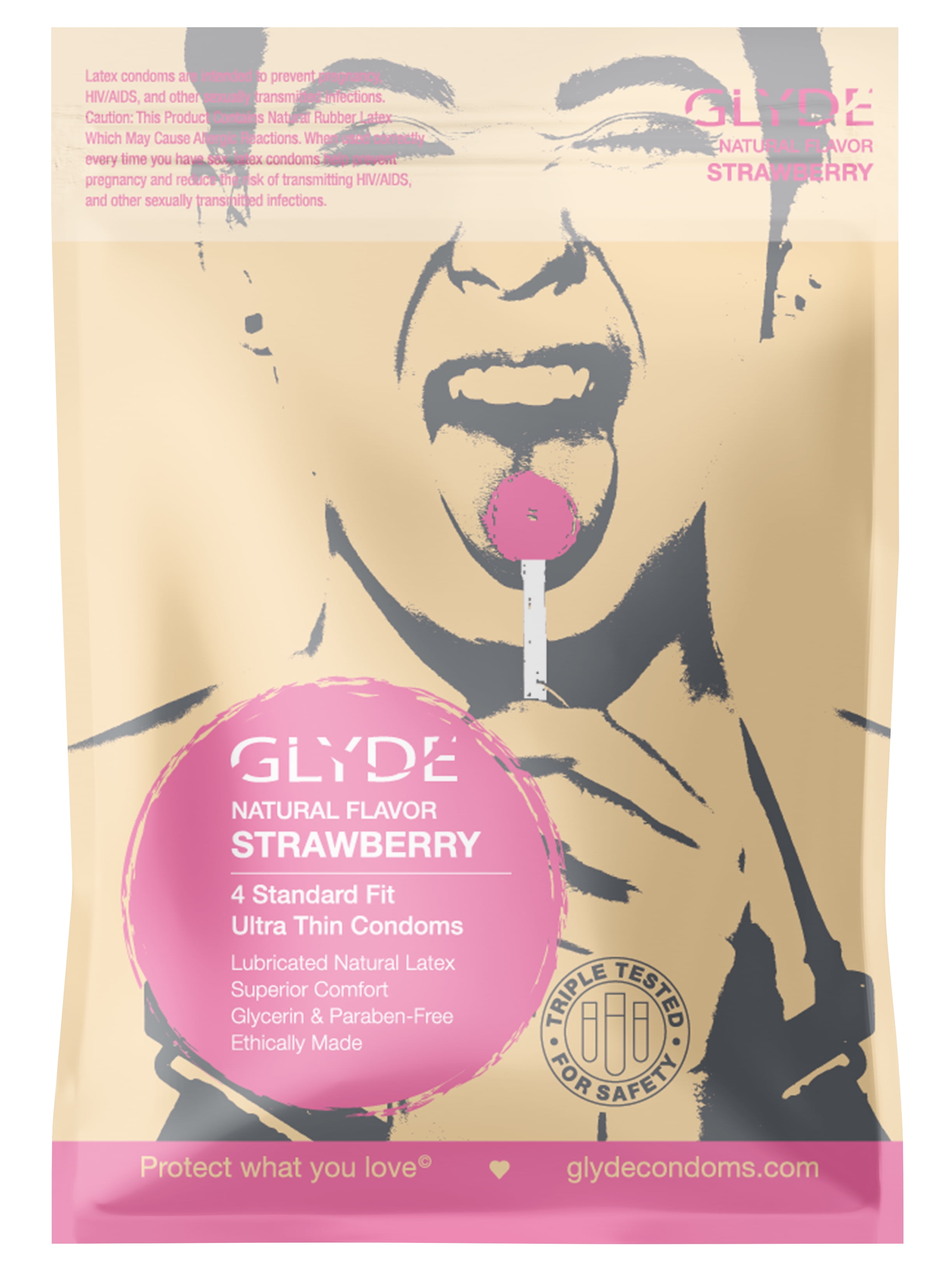 GLYDE ULTRA Organic Strawberry Flavored (Standardfit) Nontoxic Condoms