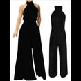 thumbnail image 3 of Elegantes para Mujer, para Fiestas de Noche, Invitadas de Boda, Grandes, Sin Mangas, Pantalones Largos de Pierna Negro Puro L, 3 of 5