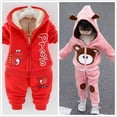 thumbnail image 2 of Ropa de niña recién nacida Conjunto de invierno Niños Otoño e invierno Grueso Cálido Suéter con capucha informal + Pantalones Chándales de oso lindo de dibujos animadosS-80 (6M-12M) Gao Jinjia LED, 2 of 2
