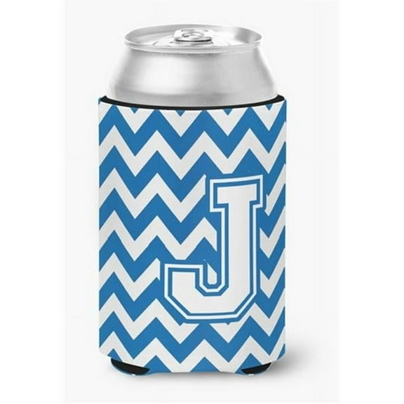 Letter J Chevron Blue & White Can or Bottle Hugger, 0.25 x 4 x 5.5 in.
