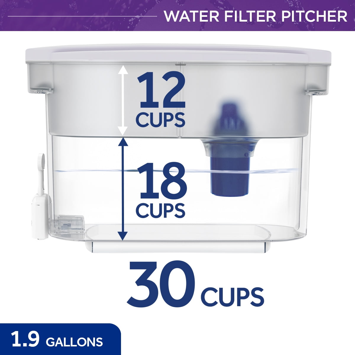 PUR 30-Cup Water Filter Dispenser System, W 15.3" x H 10.1" x L 5.3", Pearl, DS1800IA