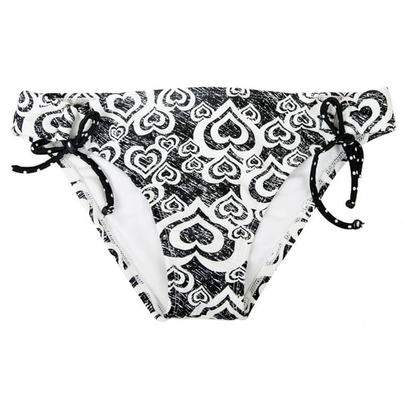 Hobie Women's Adjustable Tie Side Black and White Heart Print Hipster Bikini Swim Bottom