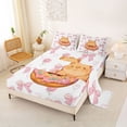 thumbnail image 2 of Erosebridal Pink Flowers Blossom Full Size Sheets,Kawaii Capybara Cute Bowknots Bed Sheets For Kids 4 Pieces, 2 of 6