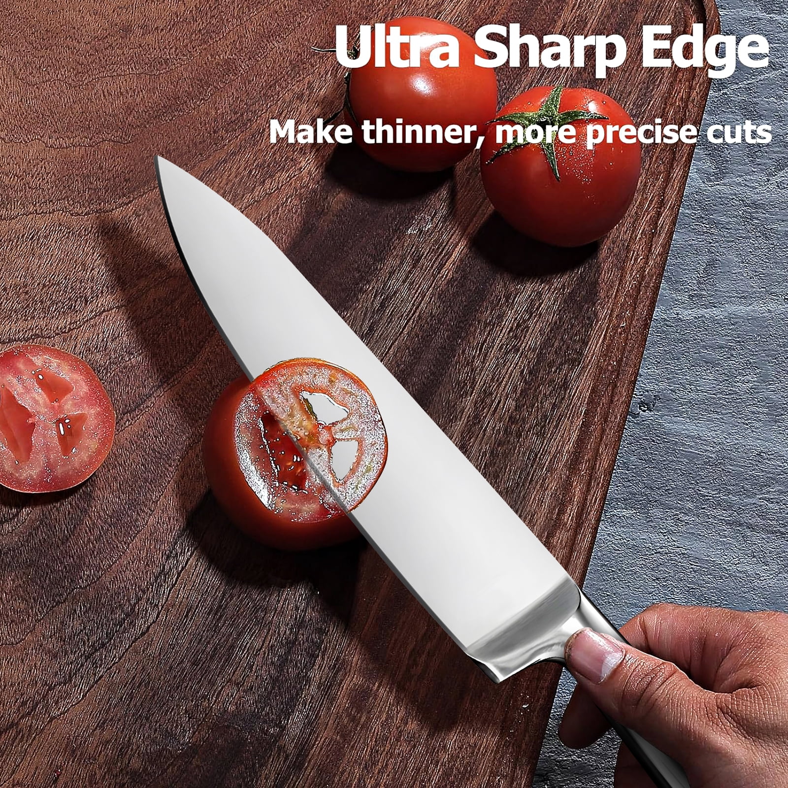 Badiano 5 Pcs Home Kitchen Sharp Knife Set,8" Chef,8" Bread,7" Santoku,5" Utility,3.5" Paring,Silver